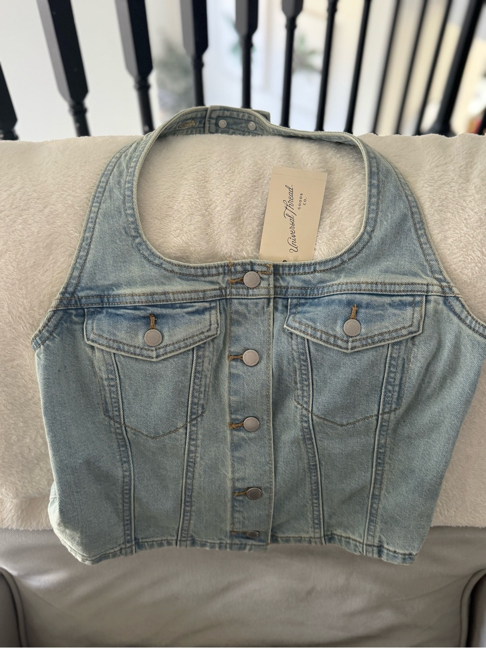 Universal Thread Light Blue Denim Halter Crop Top